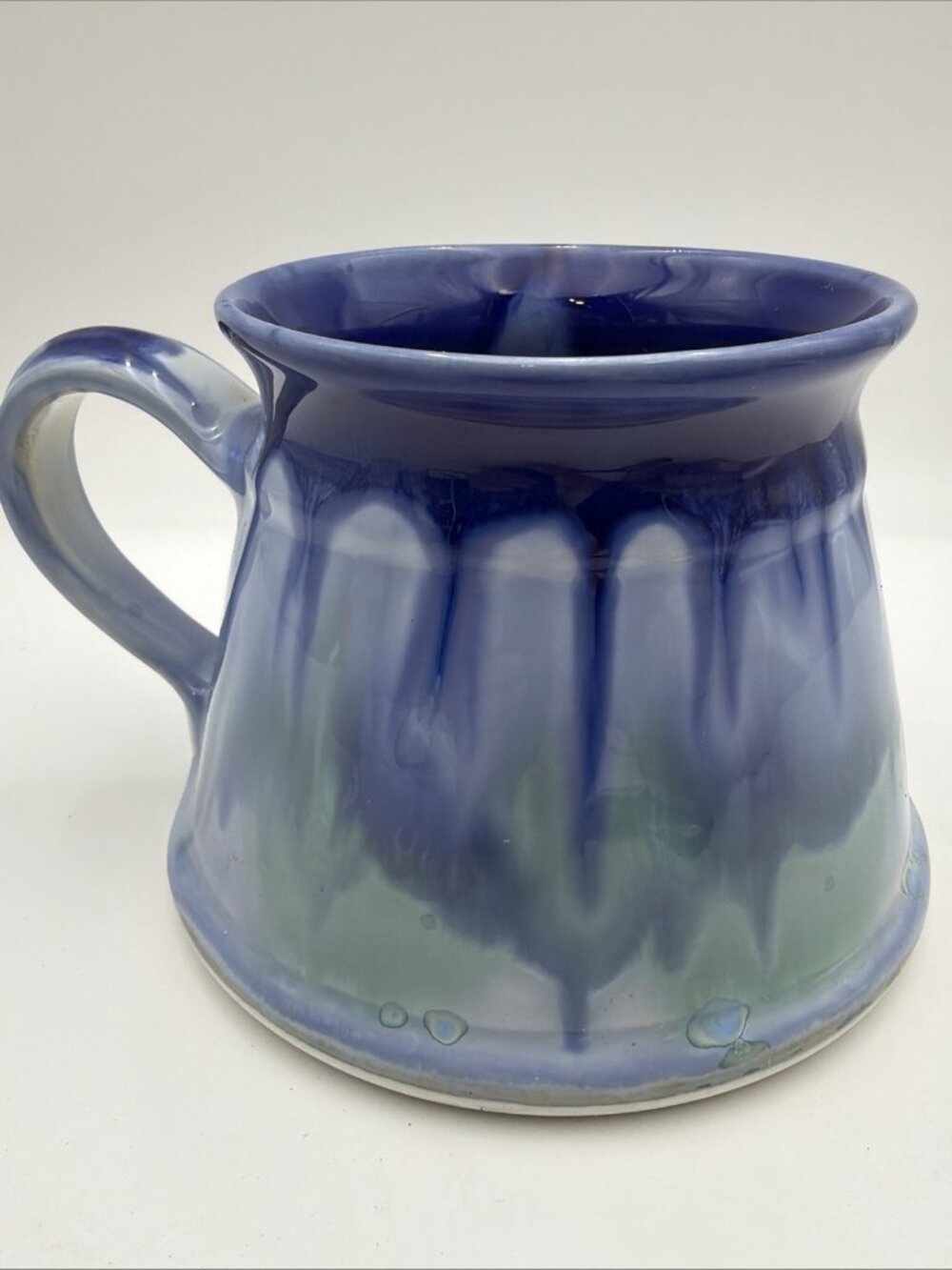 Edgecomb Potters Mug Soup Maine Studio Drip Glaze Blue & Green Tones Wide Bottom